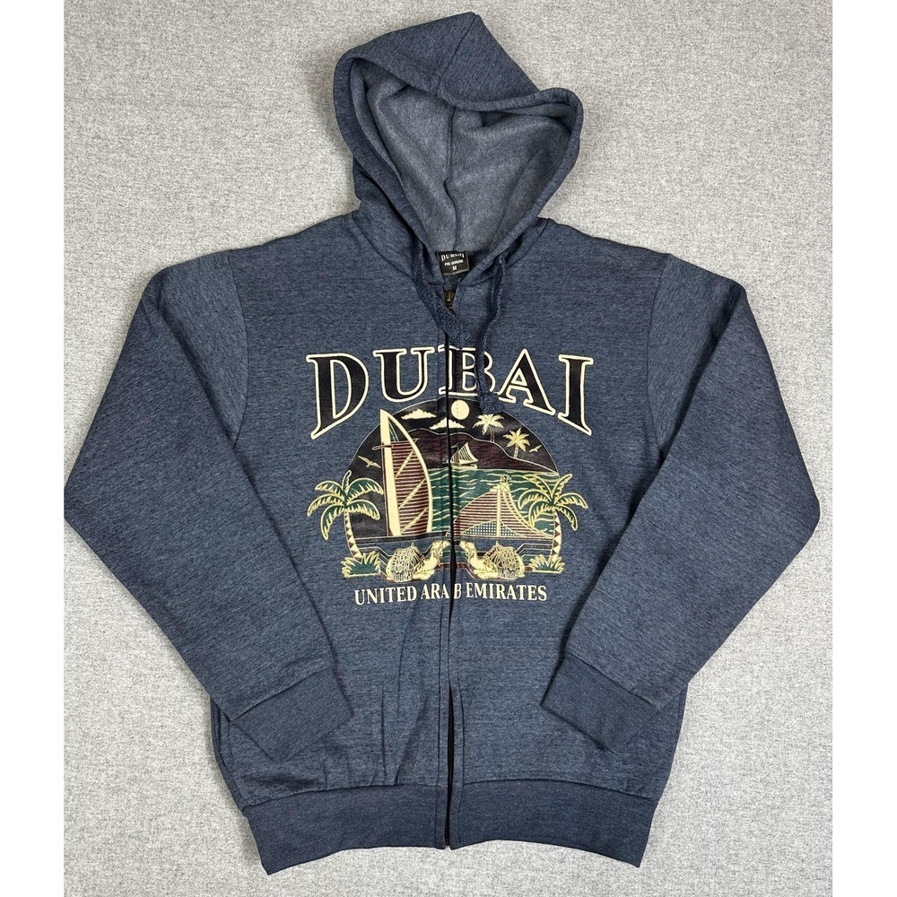 Dubai Hoodie Mens Med Full Zip United Arab Emirates Graphic Dubshi Blue Gray